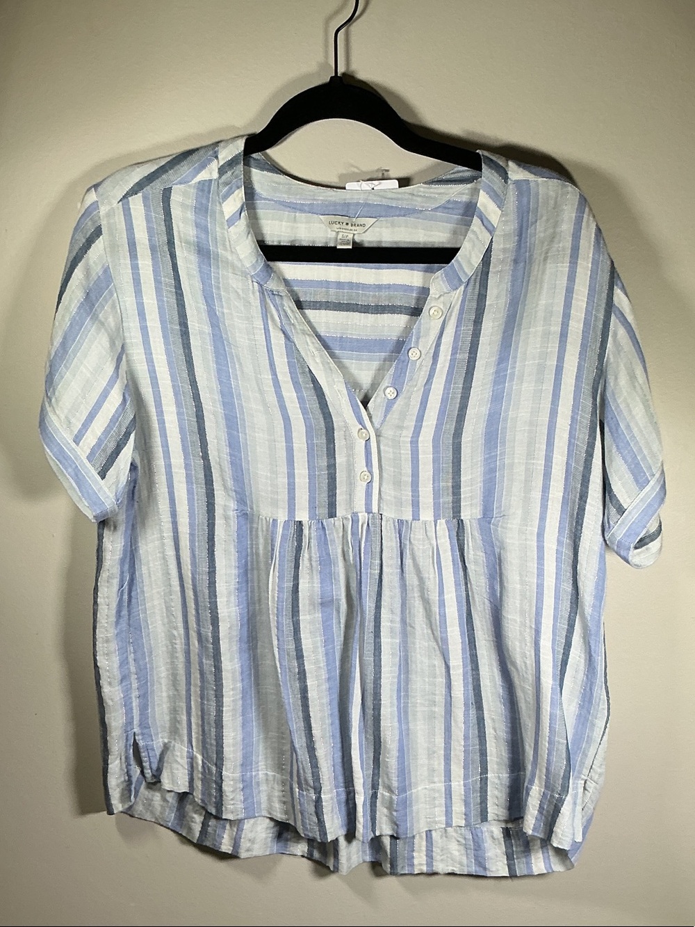 Lucky Brand Women’s Blue White Striped Peplum Blouse Size Small